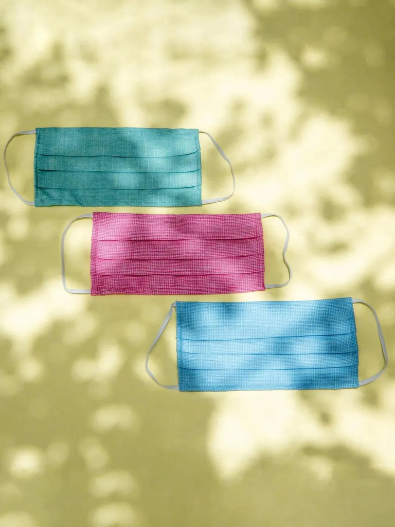 Libas Multicolored Up-cycled Cotton Masks with Pleates ( Pack of 3 )