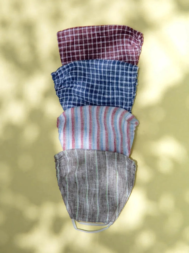 Libas Multicolored Up-cycled Cotton Masks with Stripes and Checkered Pattern ( Pack of 4 )
