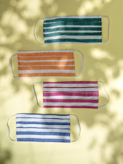 Libas Multicolored Up-cycled Cotton Masks with Stripes ( Pack of 4 ) - Libas