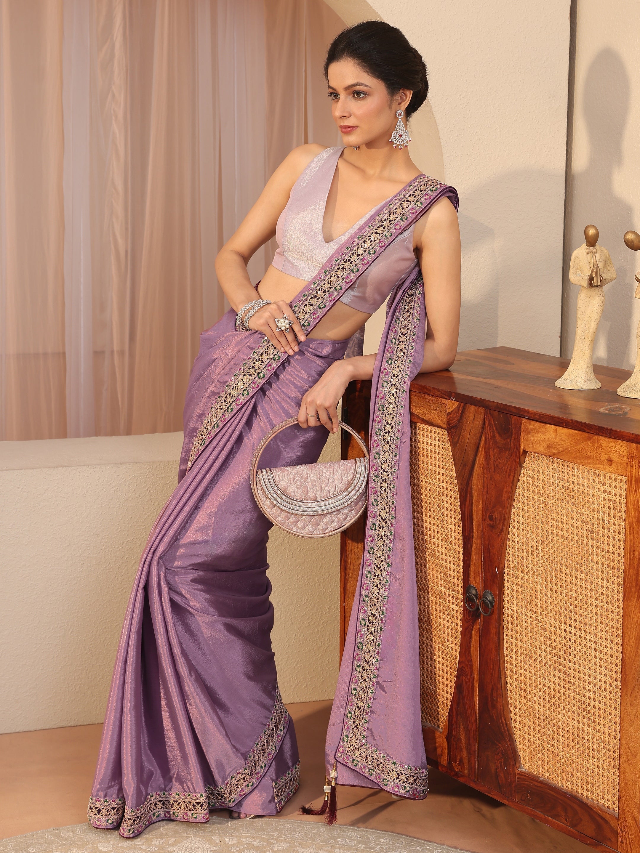 libas Lilac Embroidered Border Chiffon Saree-picture-59