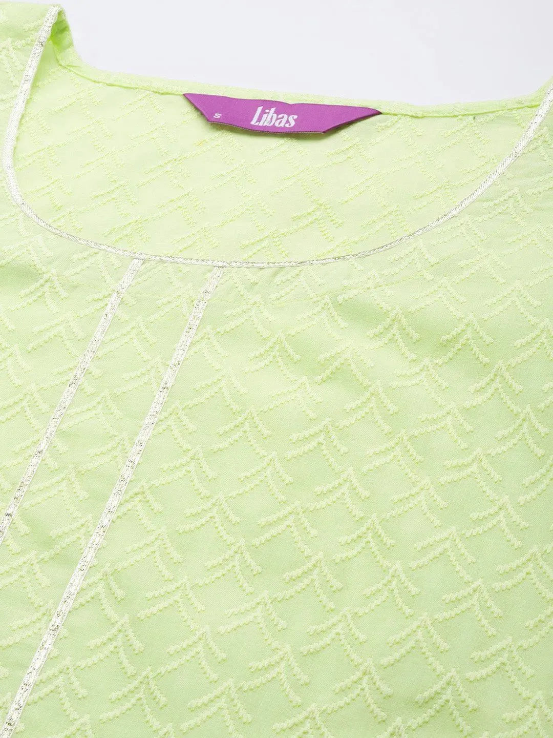 Lime Green Embroidered Cotton Kurta - Libas 