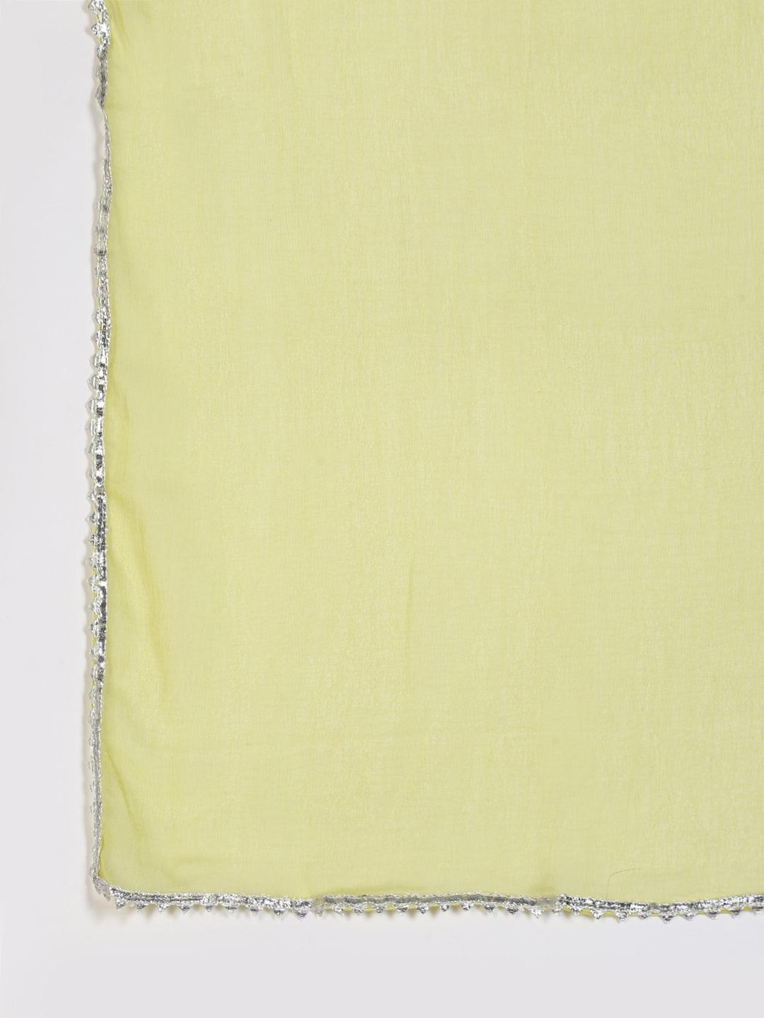 Lime Green Printed Cotton A-Line Suit Set - Libas