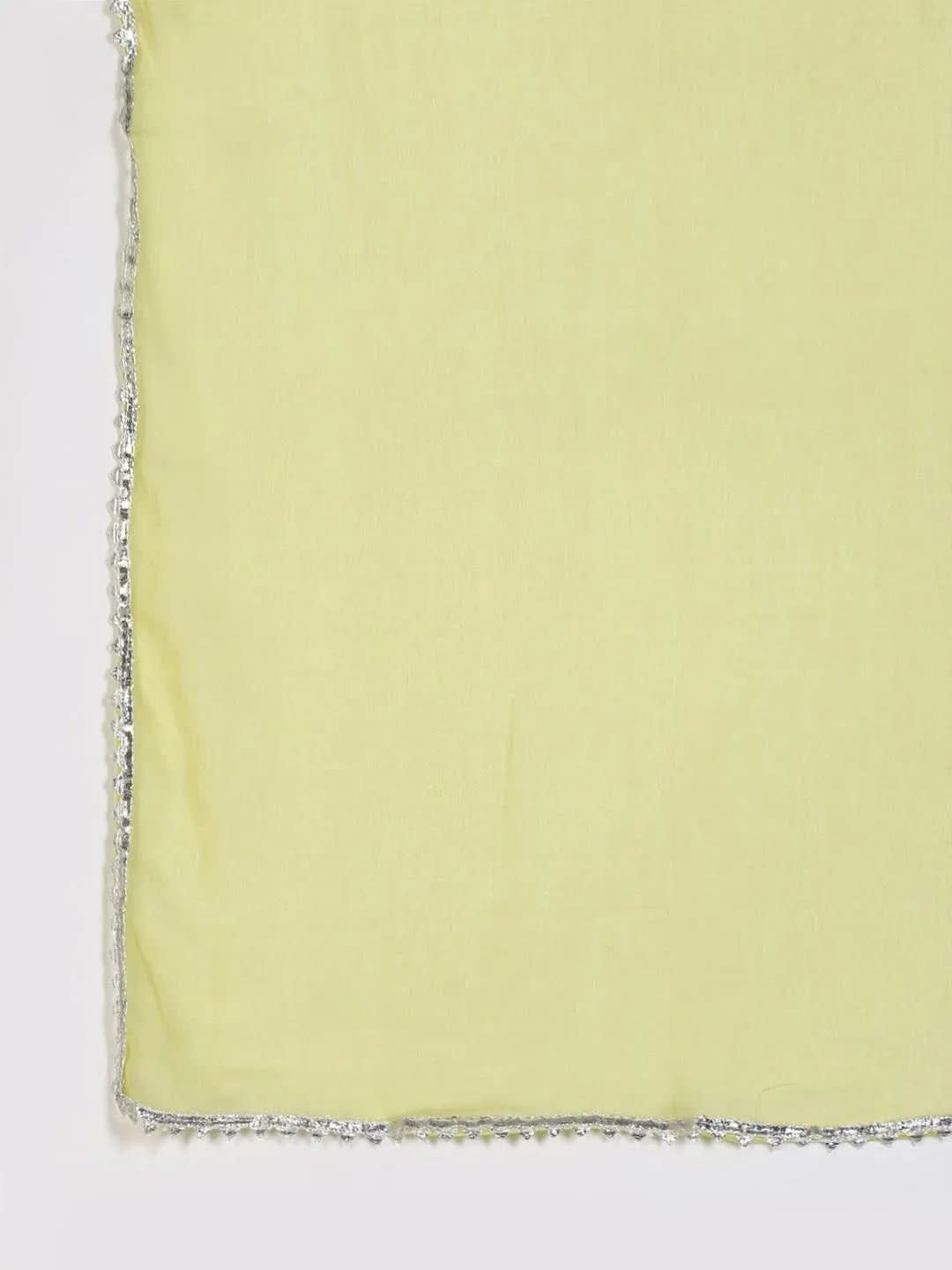 

Lime Green Printed Cotton A-Line Kurta With Sharara & Dupatta