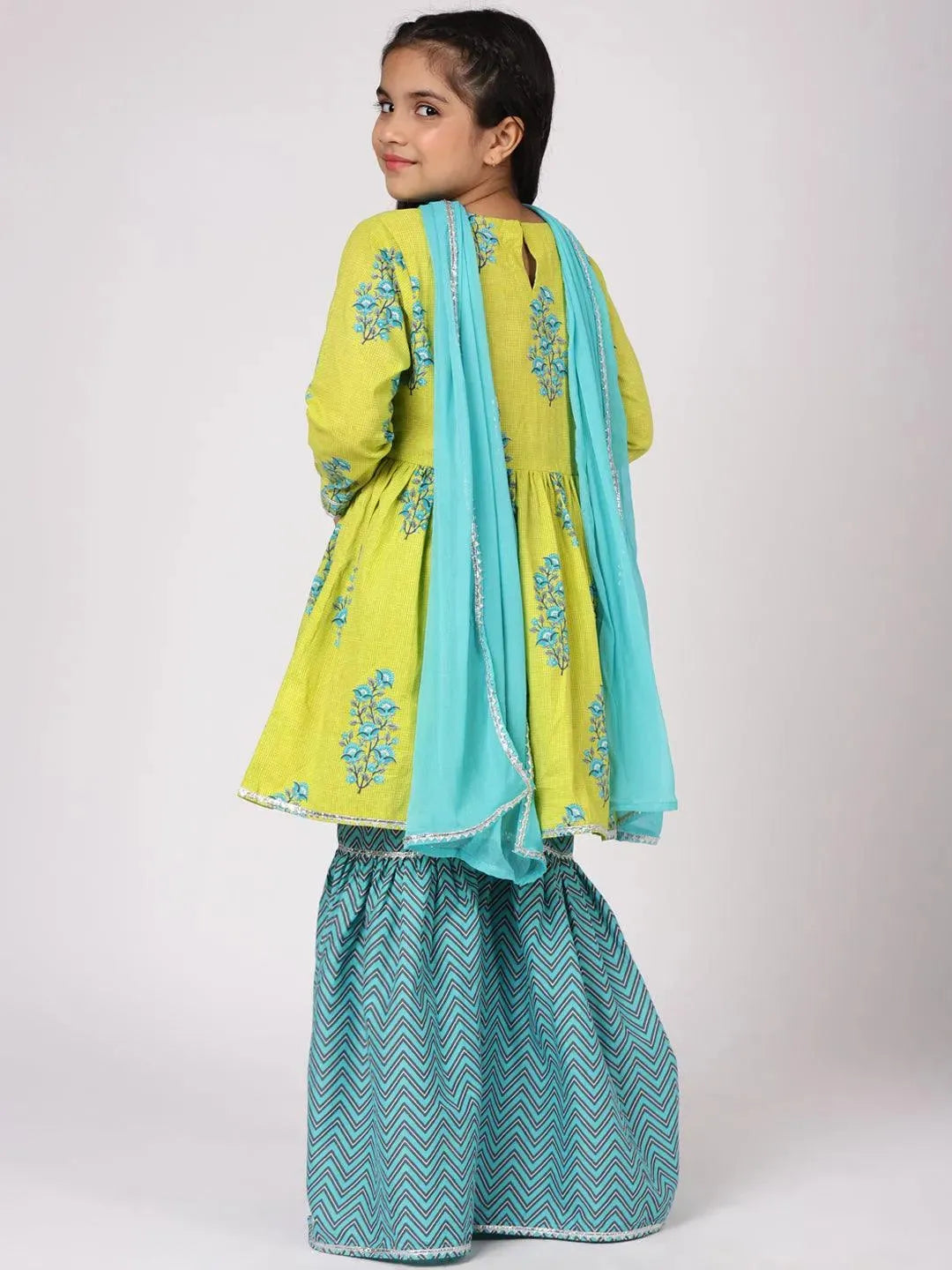 Lime Green Printed Cotton Suit Set - Libas