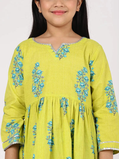 Lime Green Printed Cotton Suit Set - Libas