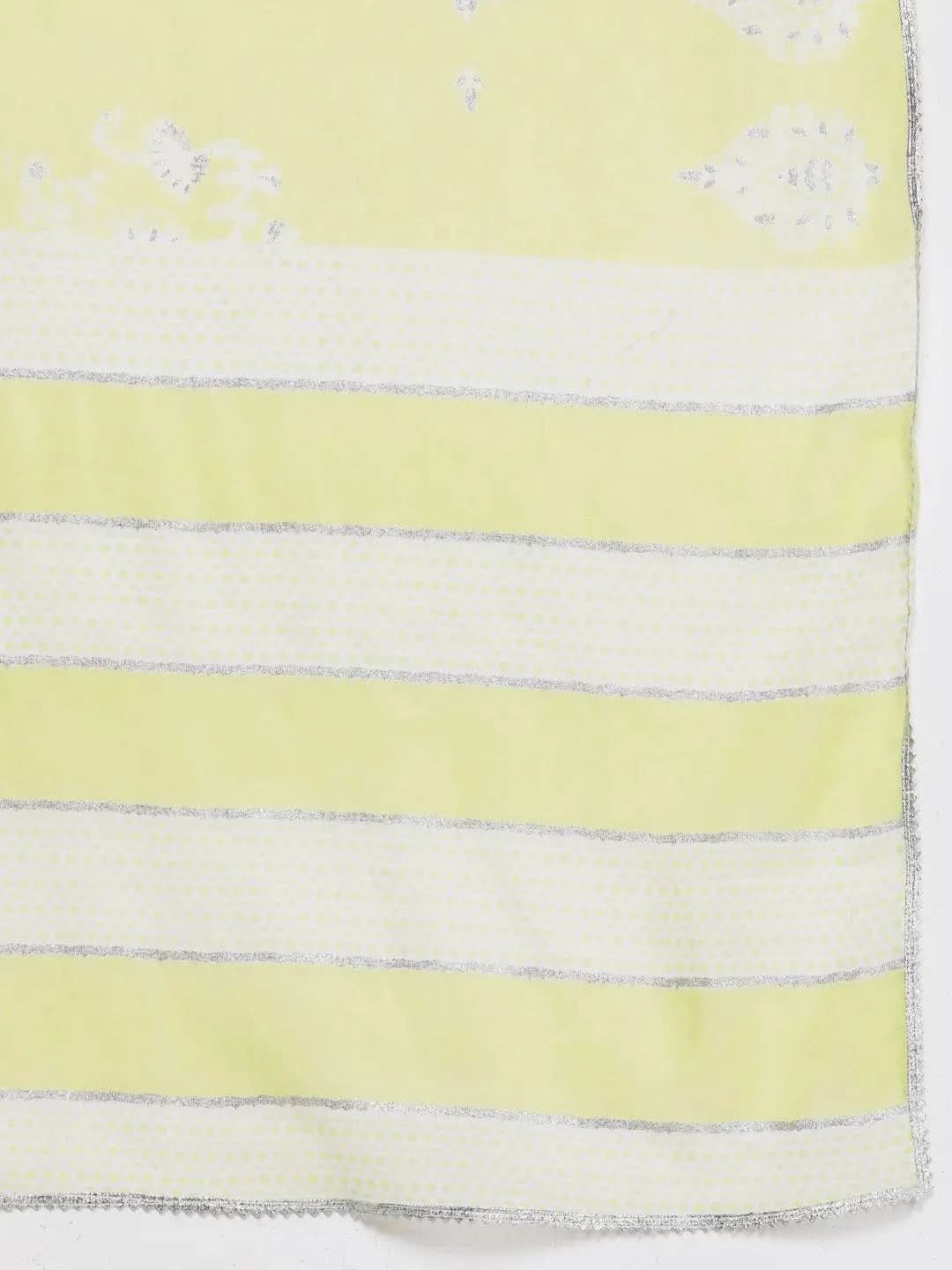 Lime Green Printed Cotton Straight Suit Set - Libas 