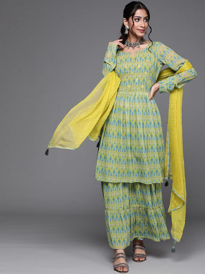 Buy Women's Lime Green Twisha Sharara Set | Gopi Vaid