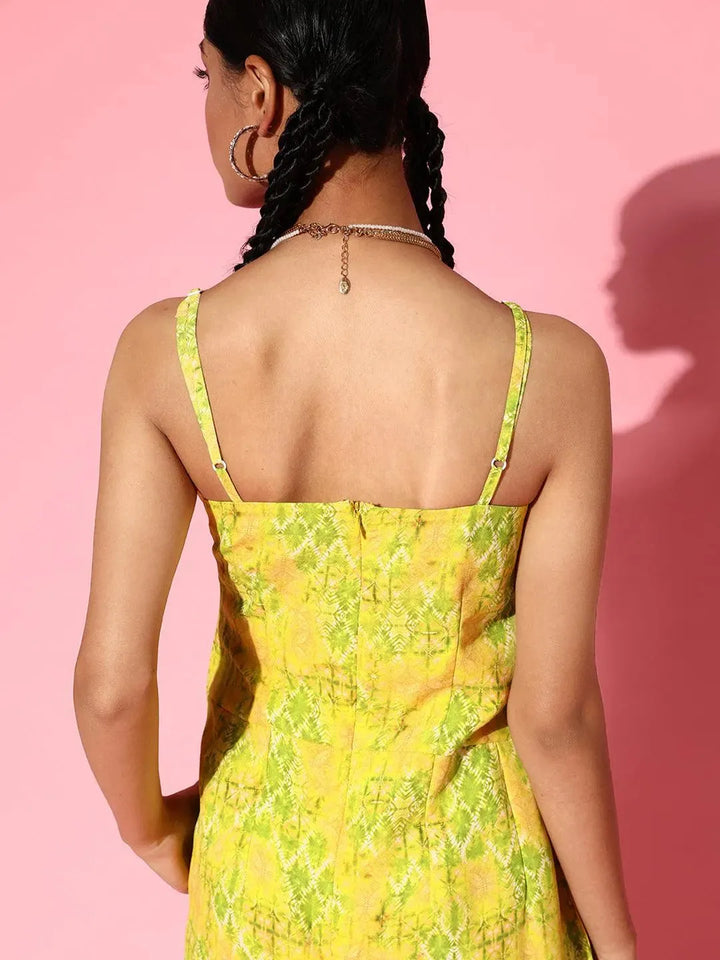 Lime Green Printed Georgette Jumpsuit - Libas