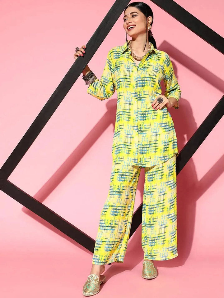 Lime Green Printed Georgette Co-Ords - Libas