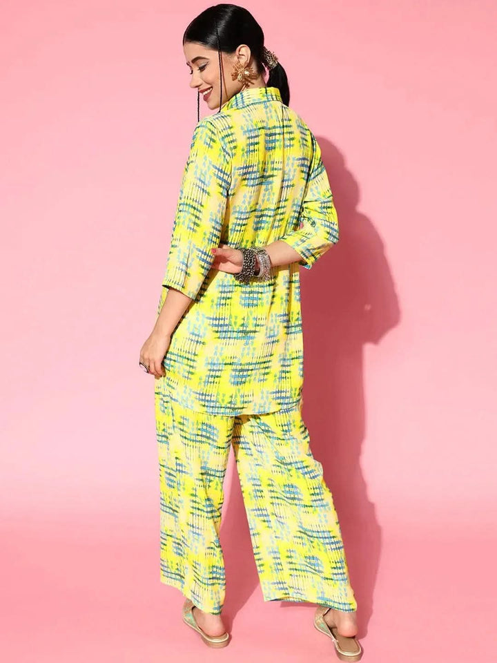 Lime Green Printed Georgette Co-Ords - Libas