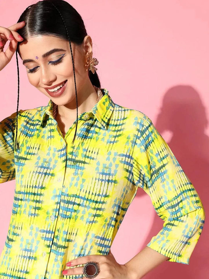 Lime Green Printed Georgette Co-Ords - Libas