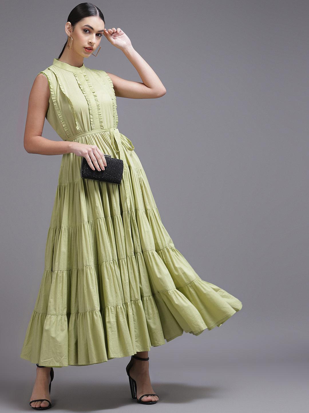 Lime Green Solid Cotton Dress