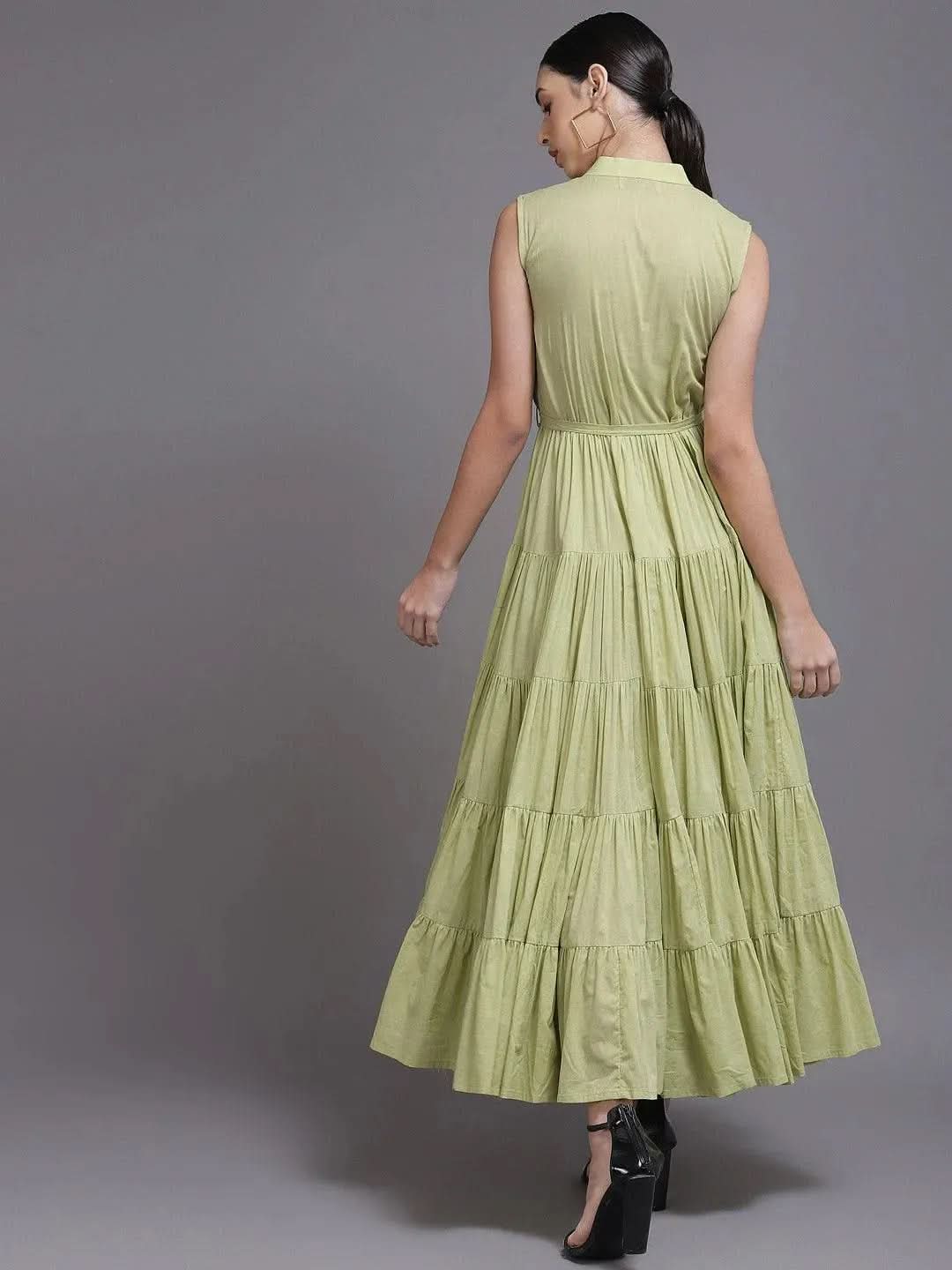 

Lime Green Solid Cotton Dress