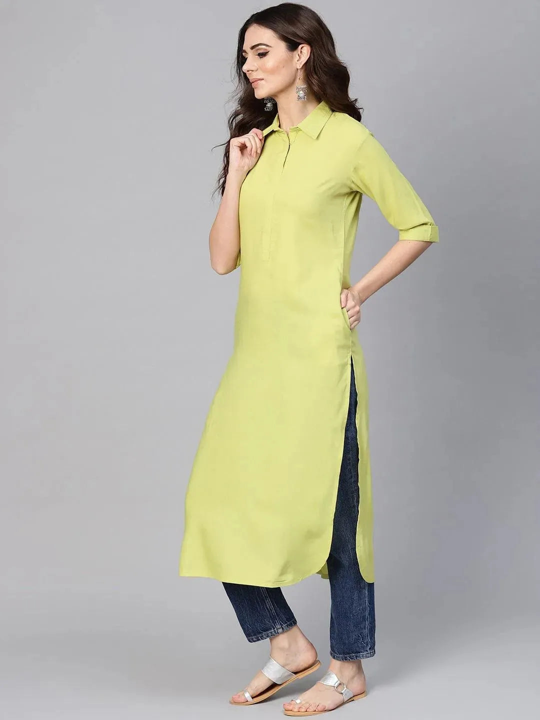 

Buy Lime Green Solid Rayon Kurta - 8221MJ- | Libas Ethnic Wear Online