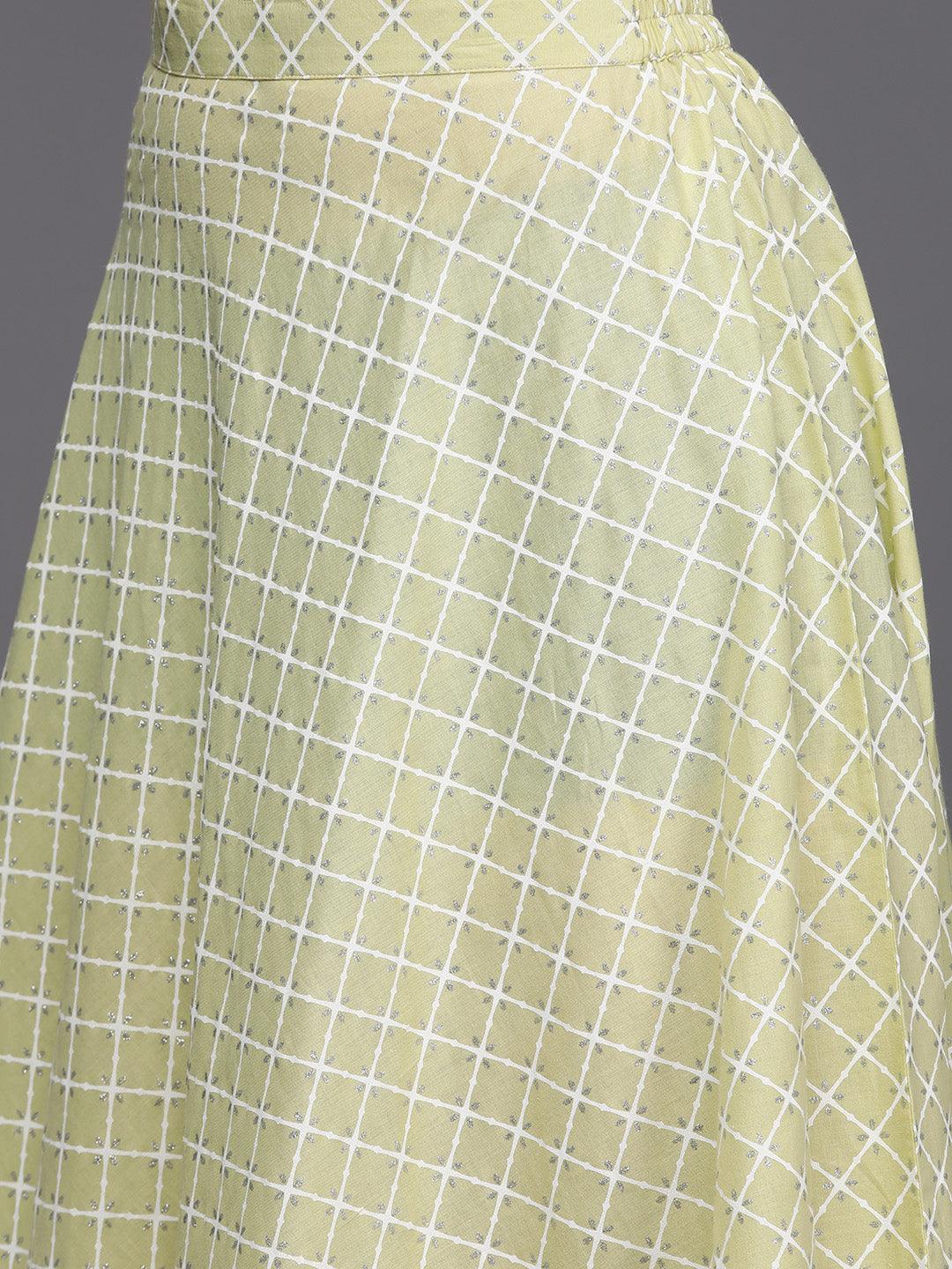 Lime Green Yoke Design Cotton Straight Suit Set - Libas