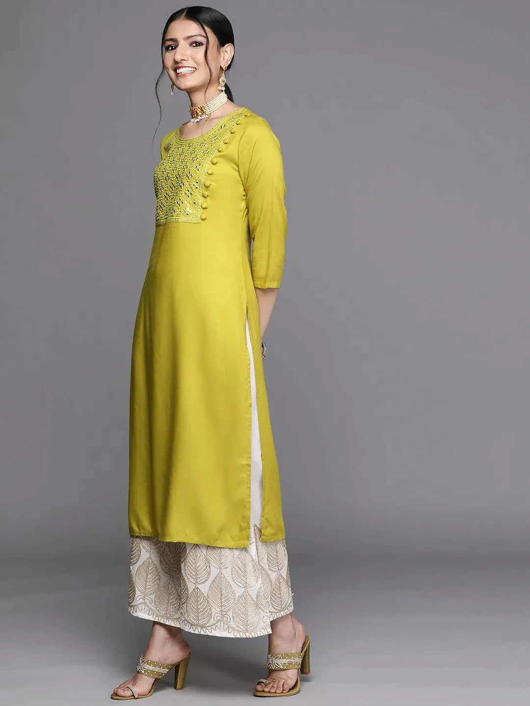 

Buy Lime Green Yoke Design Rayon Kurta - 23484- | Libas Ethnic Wear Online