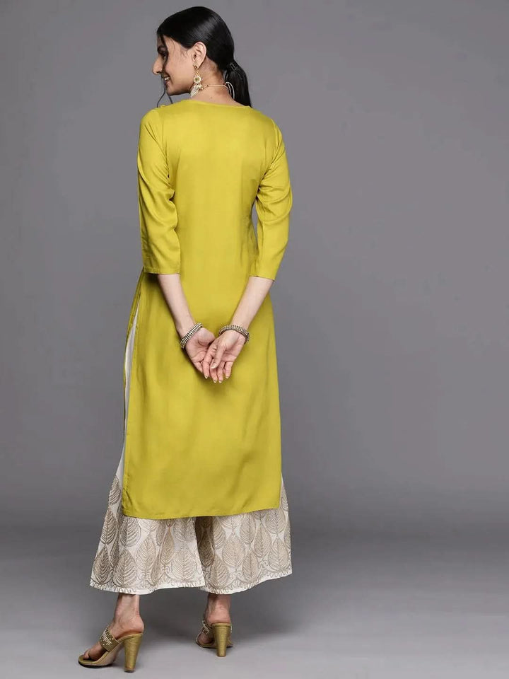 Lime Green Yoke Design Rayon Kurta - Libas