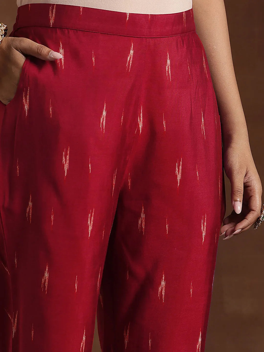  Red Printed Silk Blend Anarkali Suit With Dupatta 