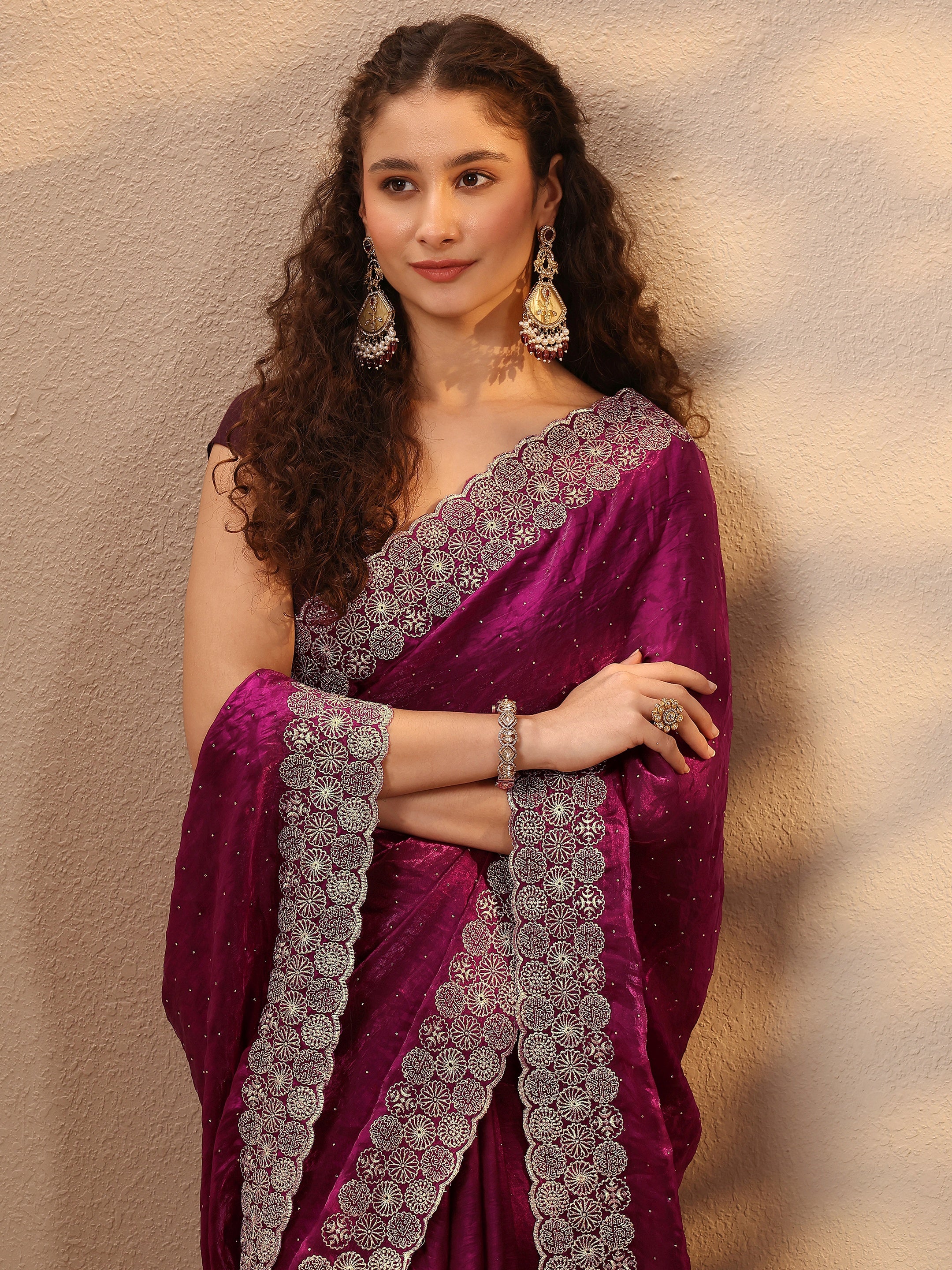 libas Magenta Embellished Silk Blend Saree With Unstitched Blouse Piece-picture-11