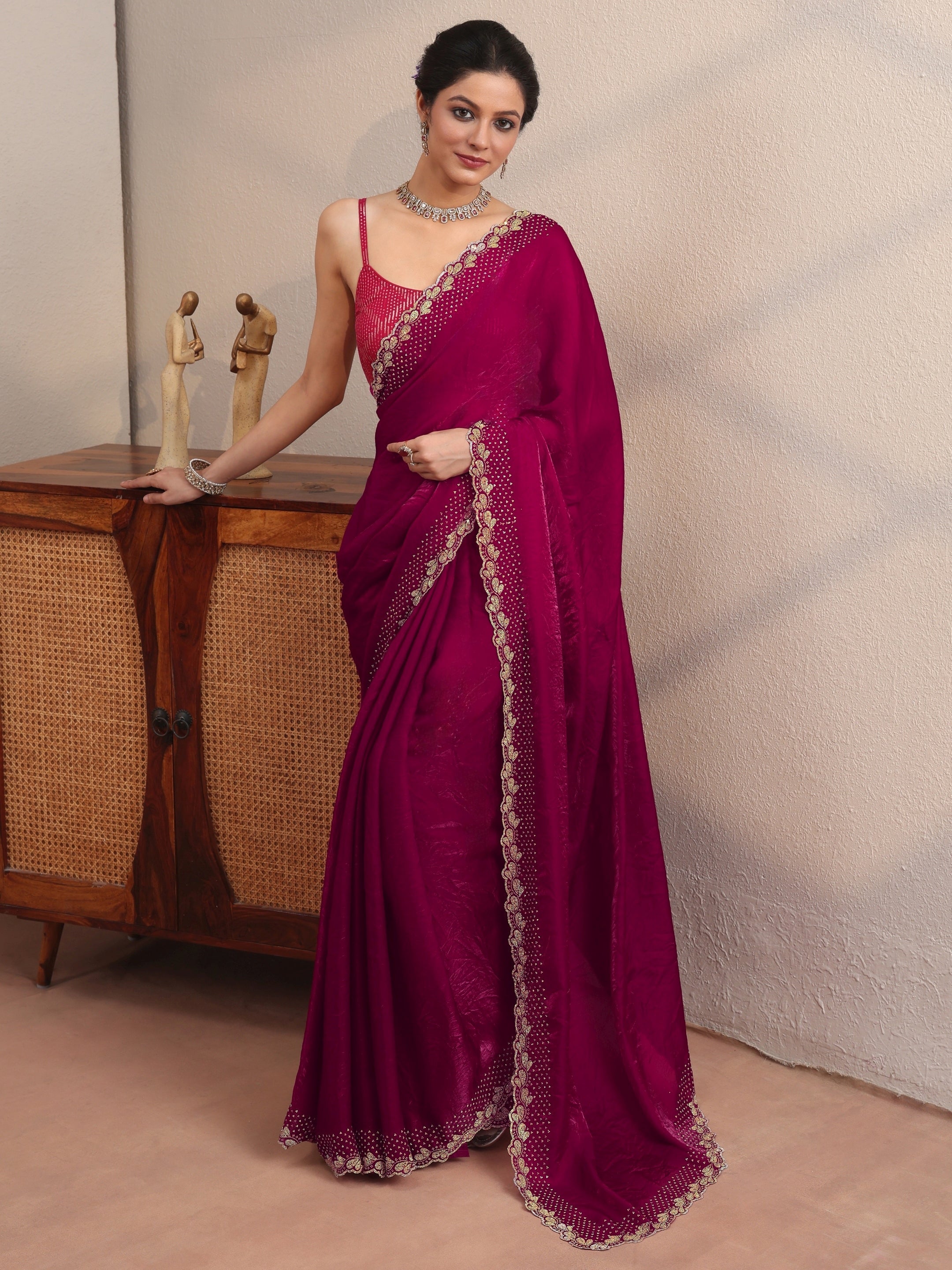 libas Magenta Pink Embellished Border Tissue Saree-picture-18
