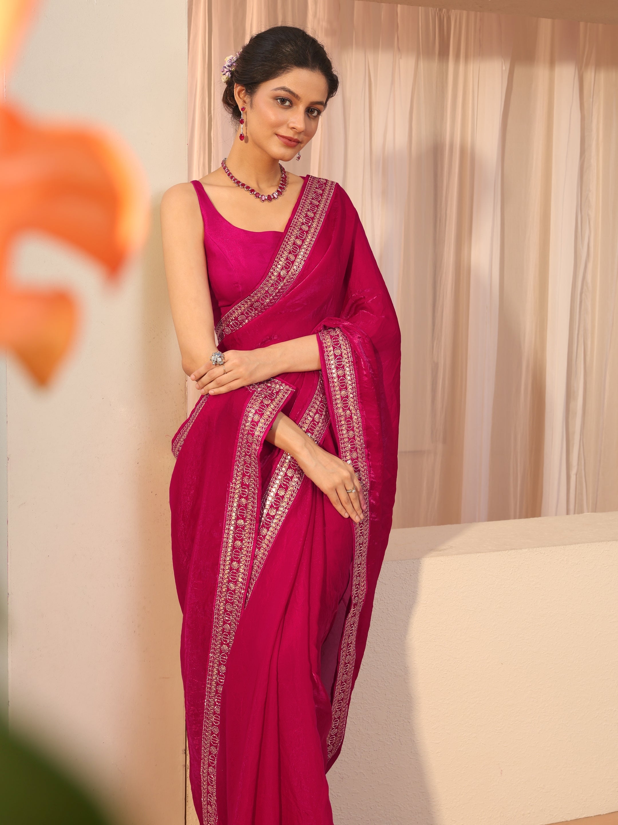 libas Magenta Pink Embellished Border Tissue Saree-picture-57
