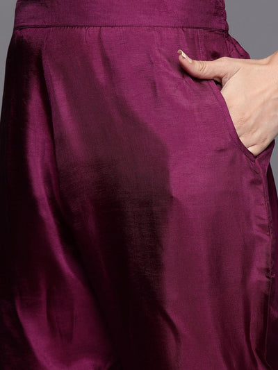 Magenta Self Design Silk Blend Straight Suit Set - Libas