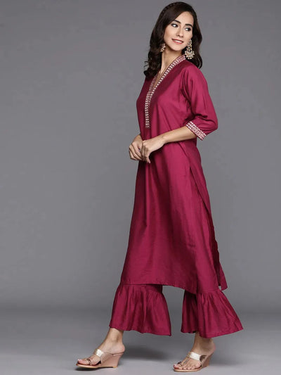 Magenta Solid Chanderi Silk Suit Set - Libas