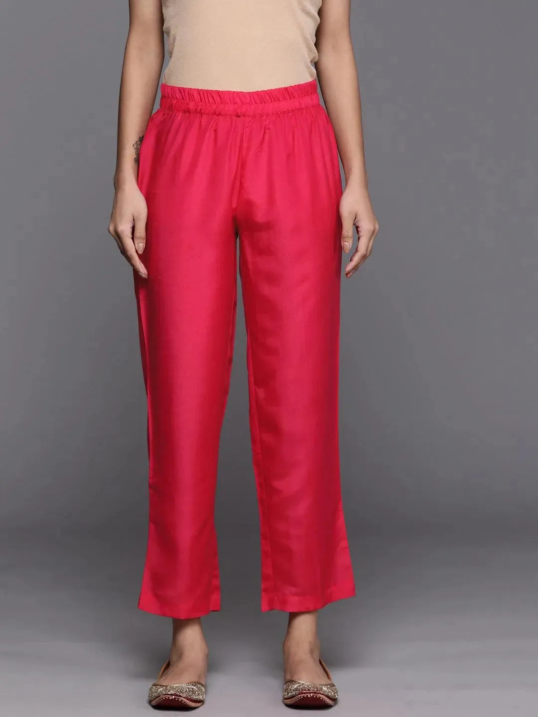 Magenta Solid Silk Blend Palazzos - Libas