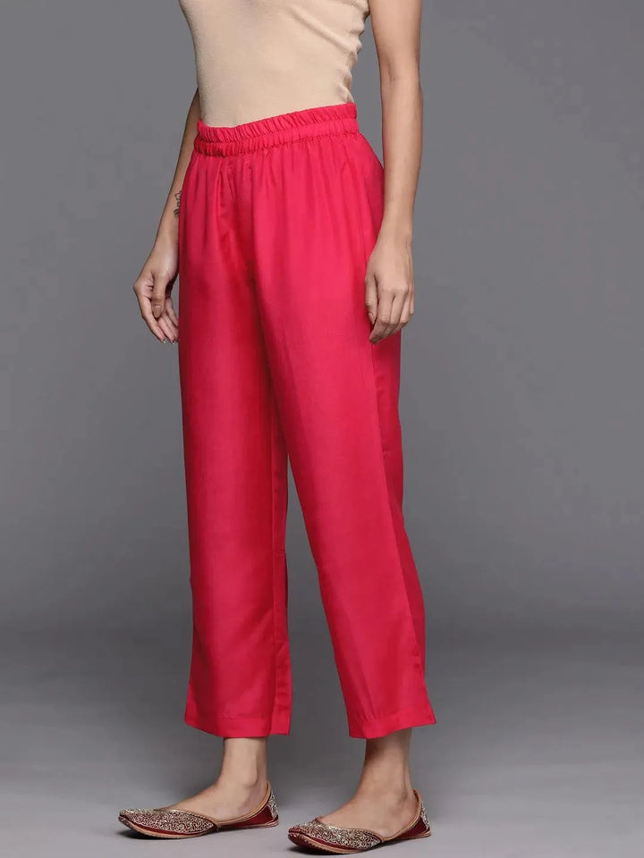 Magenta Solid Silk Blend Palazzos - Libas