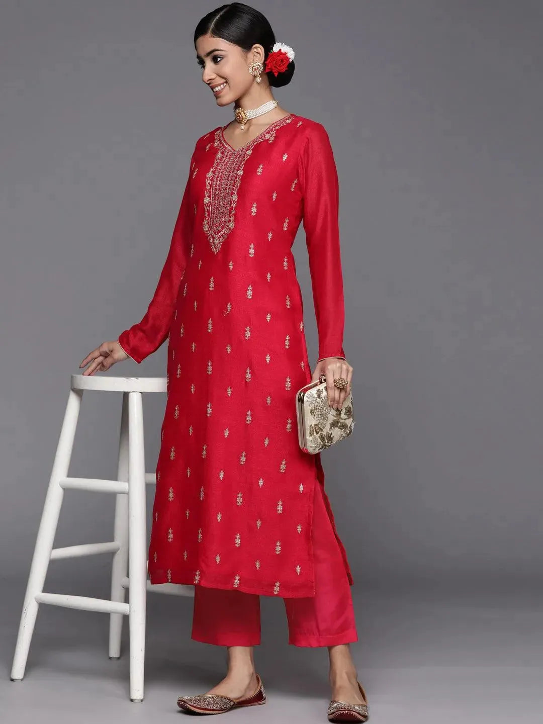 Magenta Solid Silk Blend Palazzos - Libas 