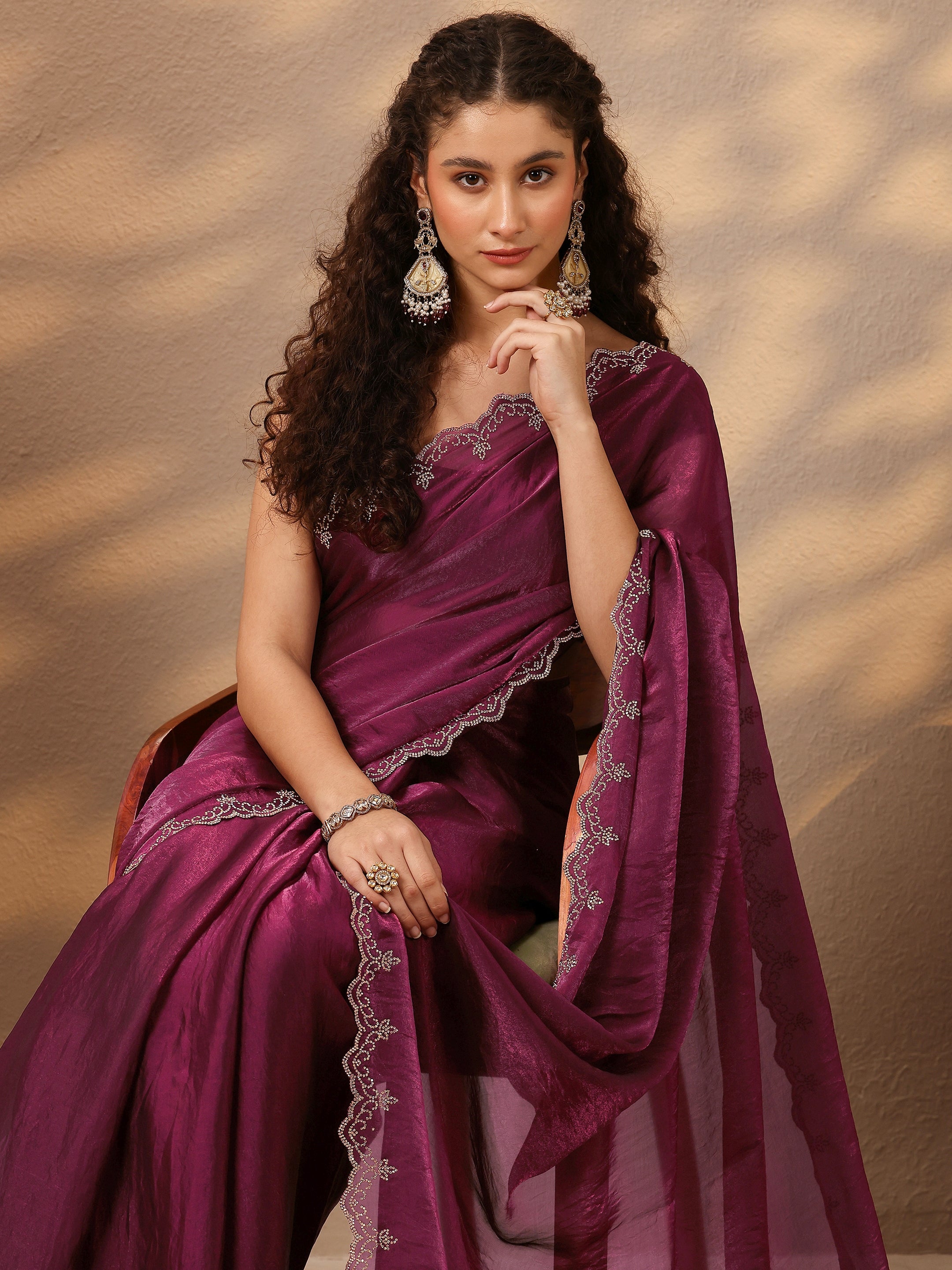 libas Magenta Solid Silk Blend Saree With Unstitched Blouse Piece-picture-11