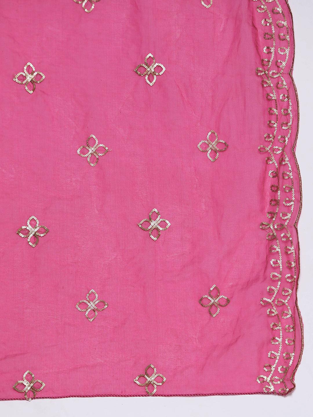 Magenta Solid Silk Blend Straight Suit With Dupatta