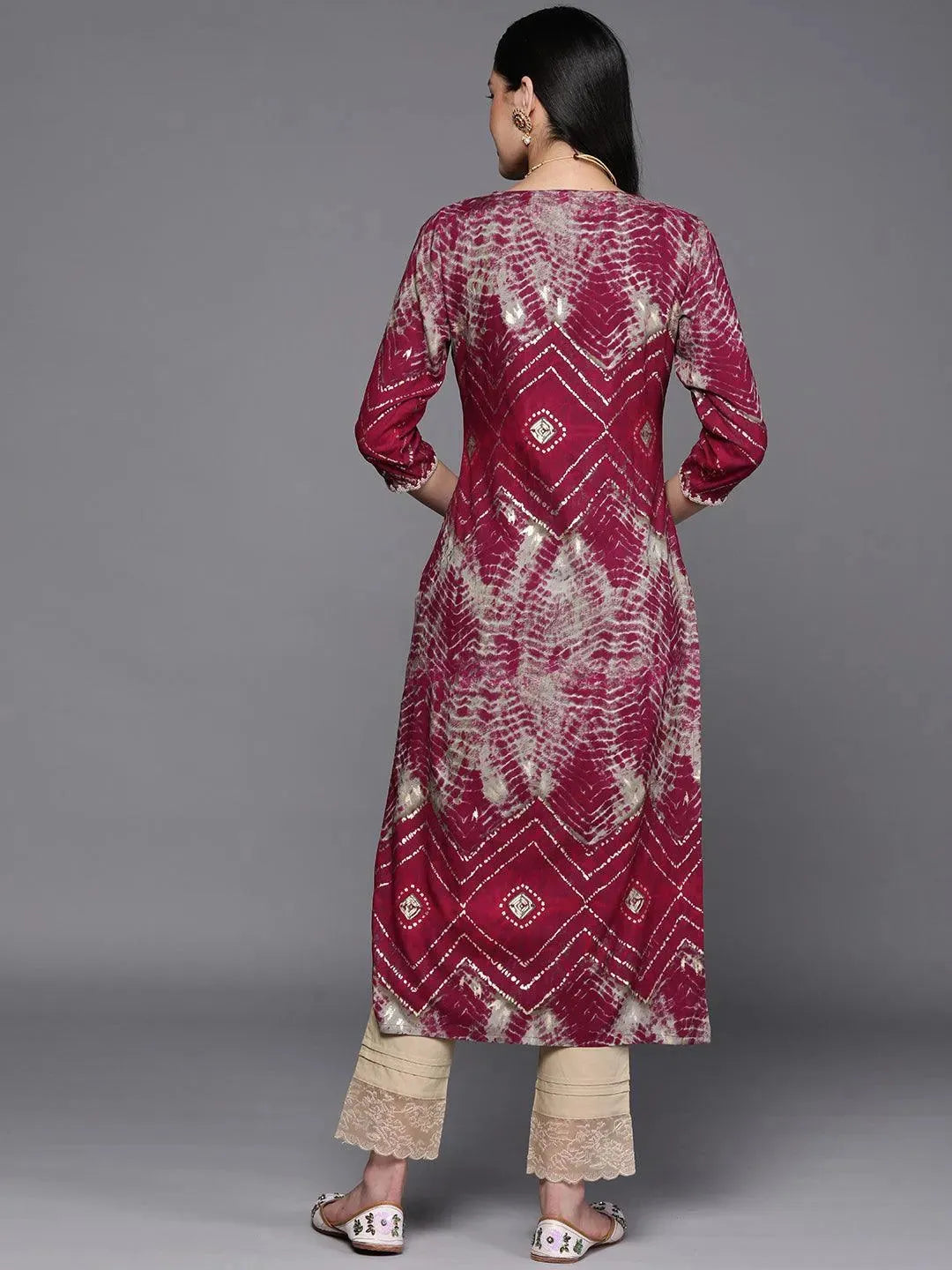 Magenta Yoke Design Rayon Straight Kurta - Libas