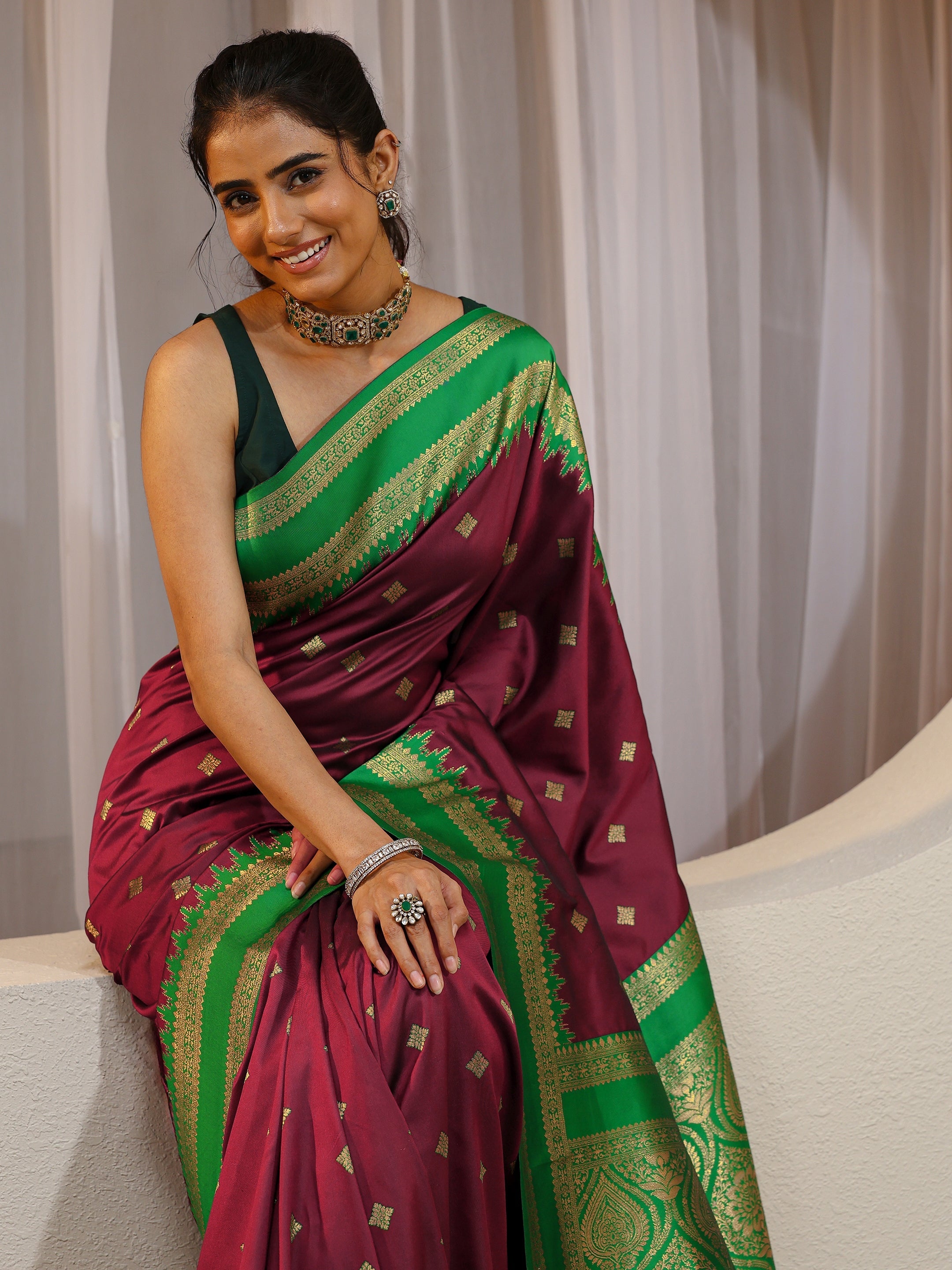 libas Mahagony Red Silk Blend Kanjeevaram Saree-picture-48