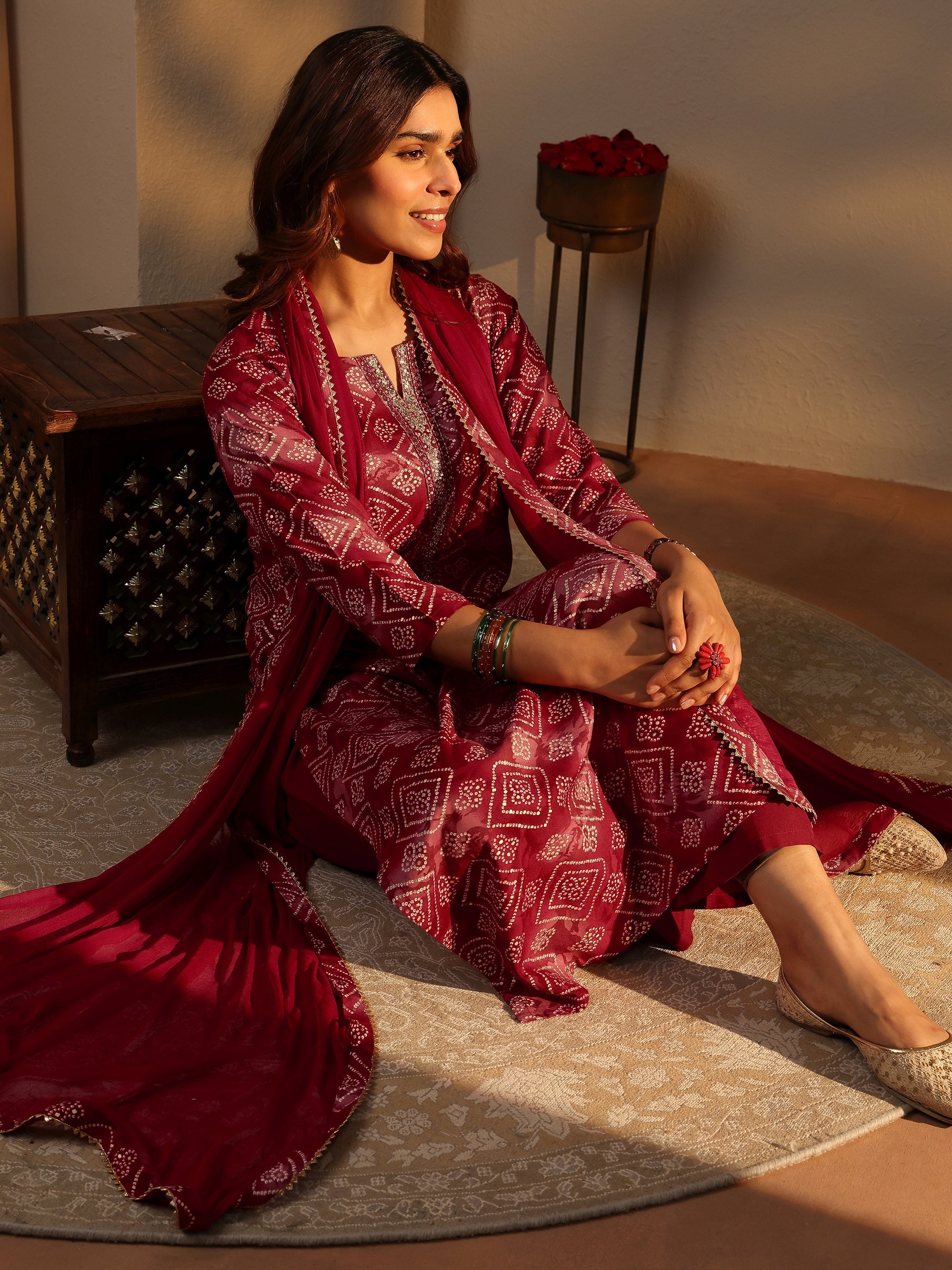 libas Maroon Bandhani Printed Rayon Straight Suit Set With Dupatta-picture-13