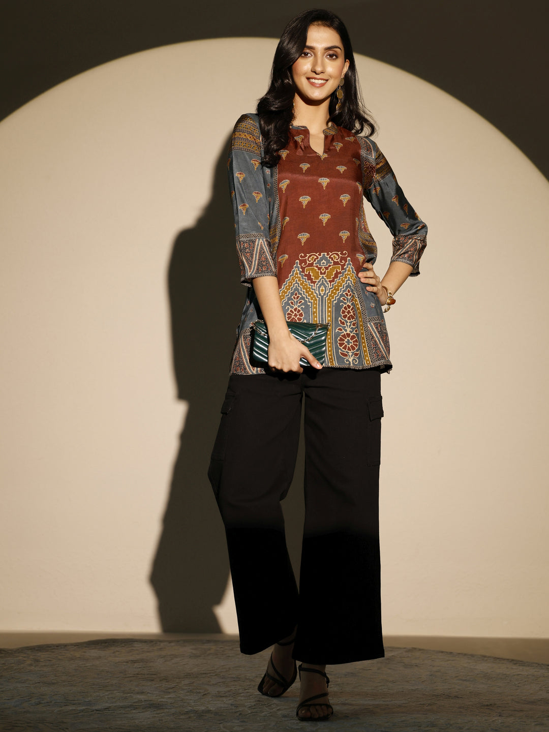  Maroon Block Printed Muslin Straight Short Kurti 