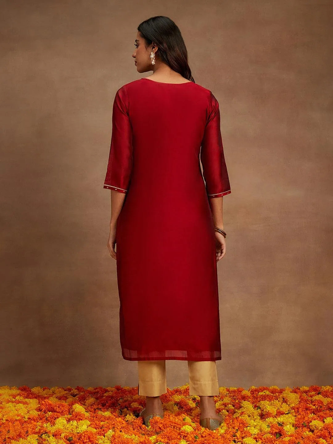 Maroon Chanderi Silk Woven Design Kurta - Libas 