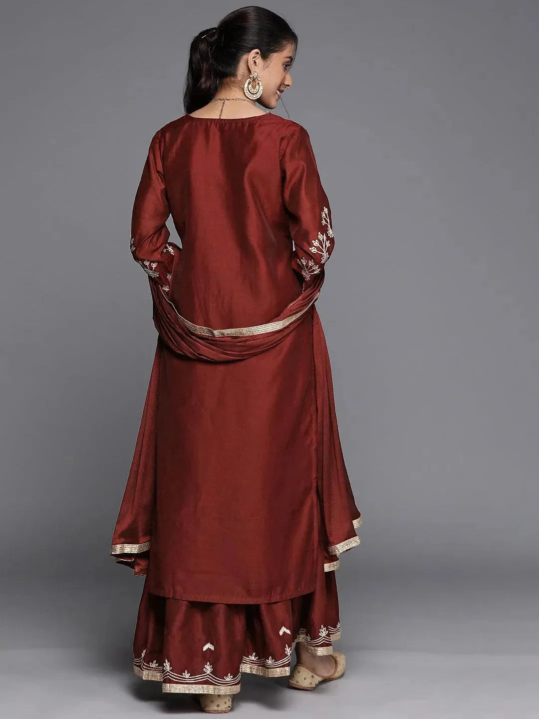 Maroon Embroidered Chanderi Silk Suit Set - Libas