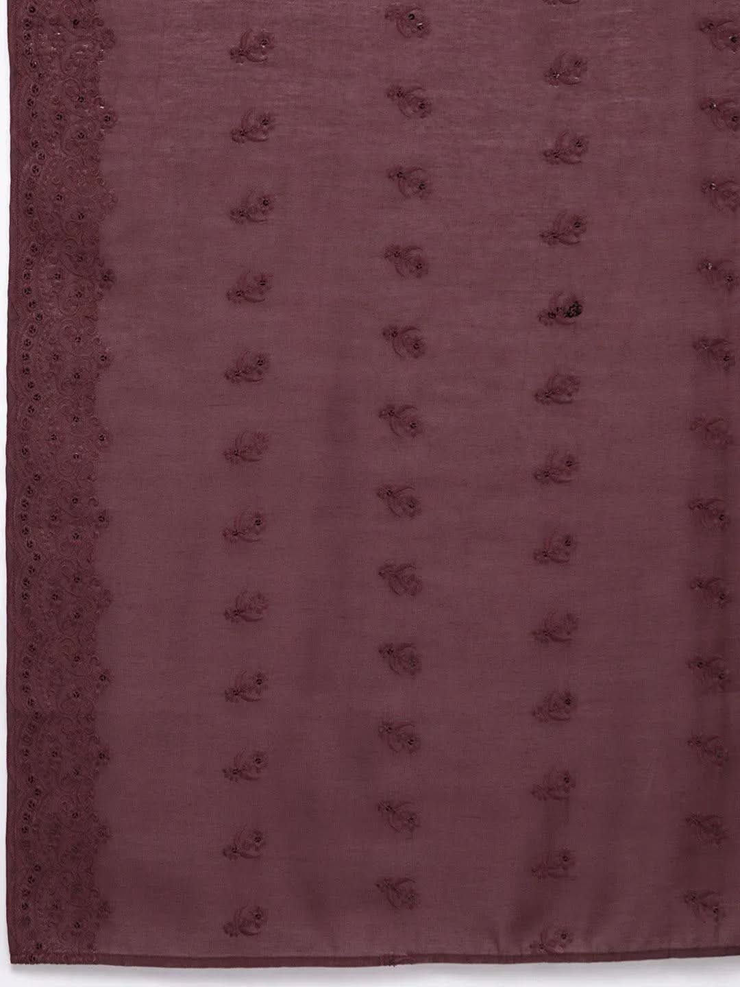 Maroon Embroidered Chanderi Silk Straight Kurta With Trousers & Dupatta - Libas 