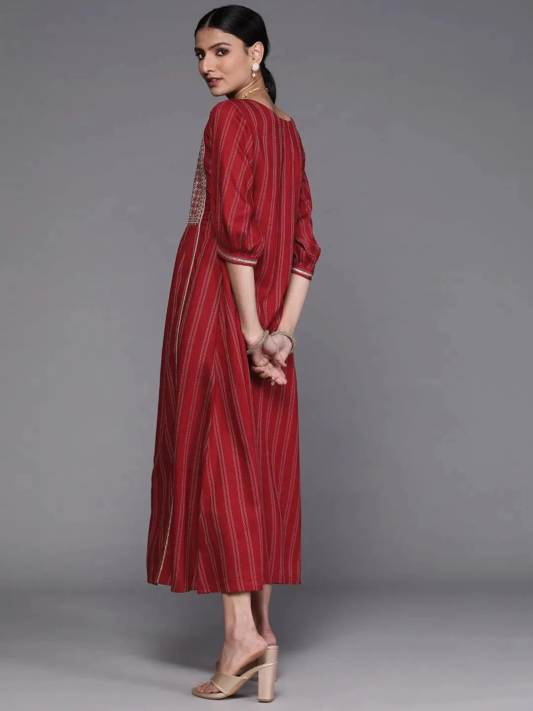 Maroon Embroidered Cotton Dress - Libas 