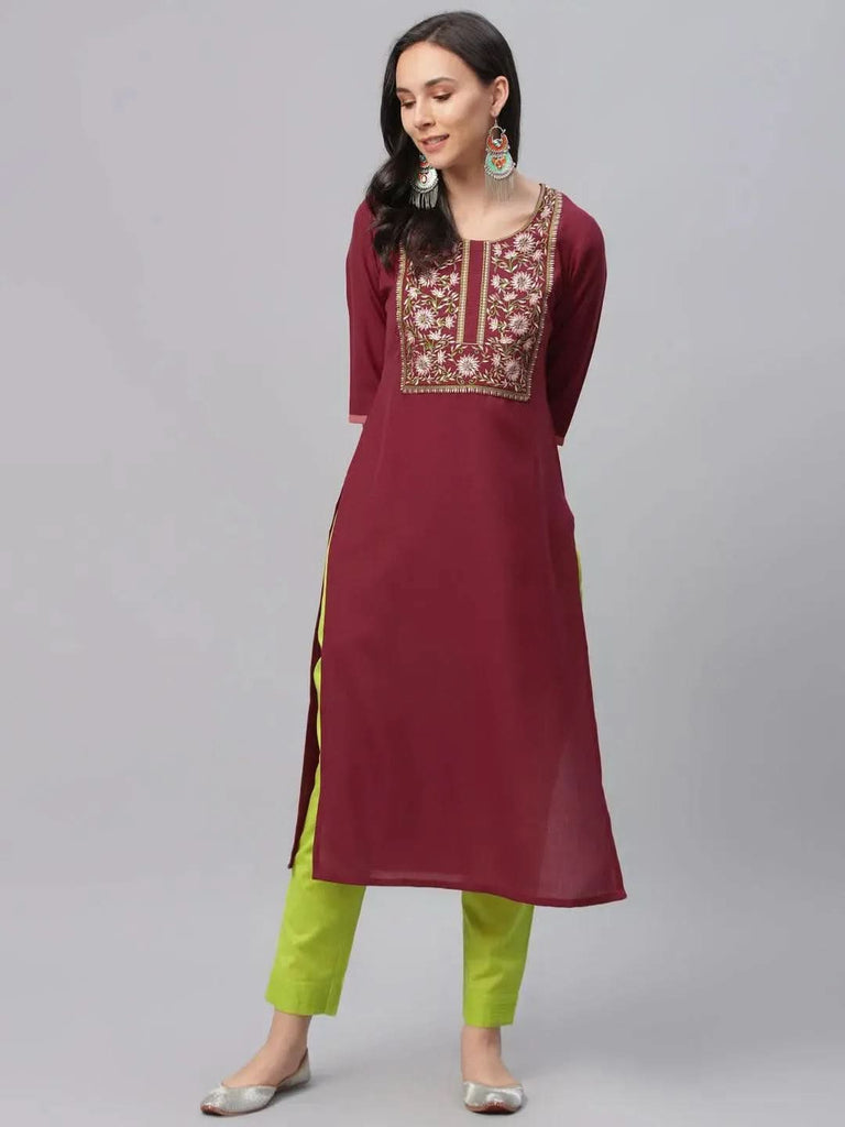 Libas Maroon Embroidered Cotton Kurta