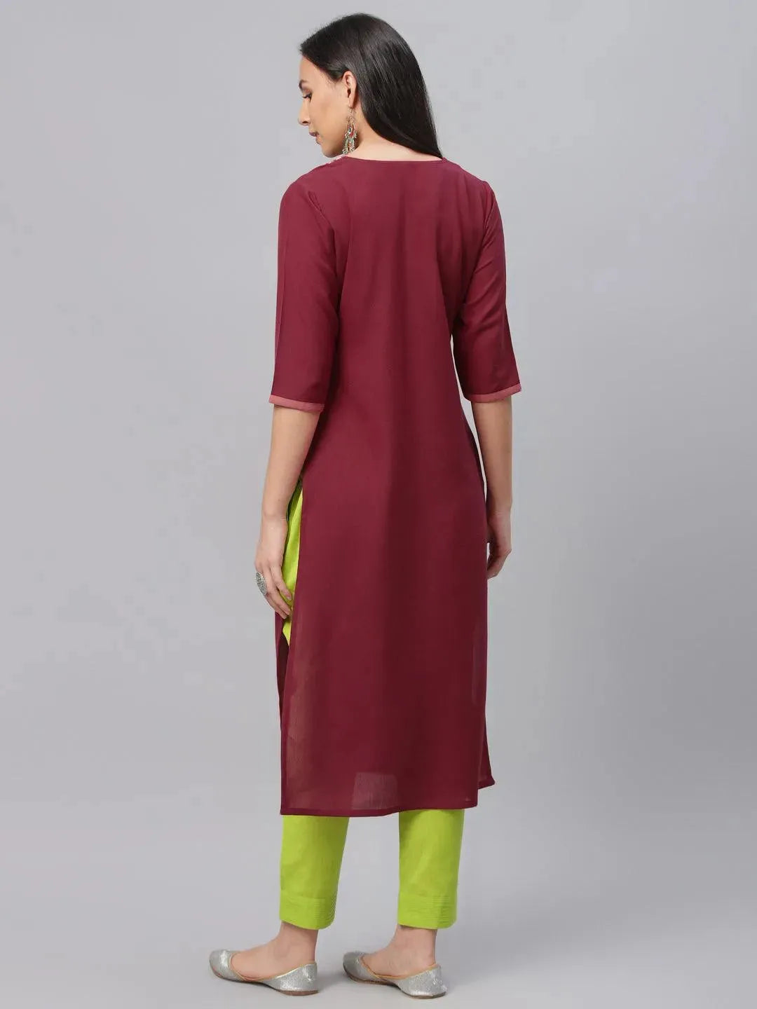 Maroon Embroidered Cotton Kurta - Libas 