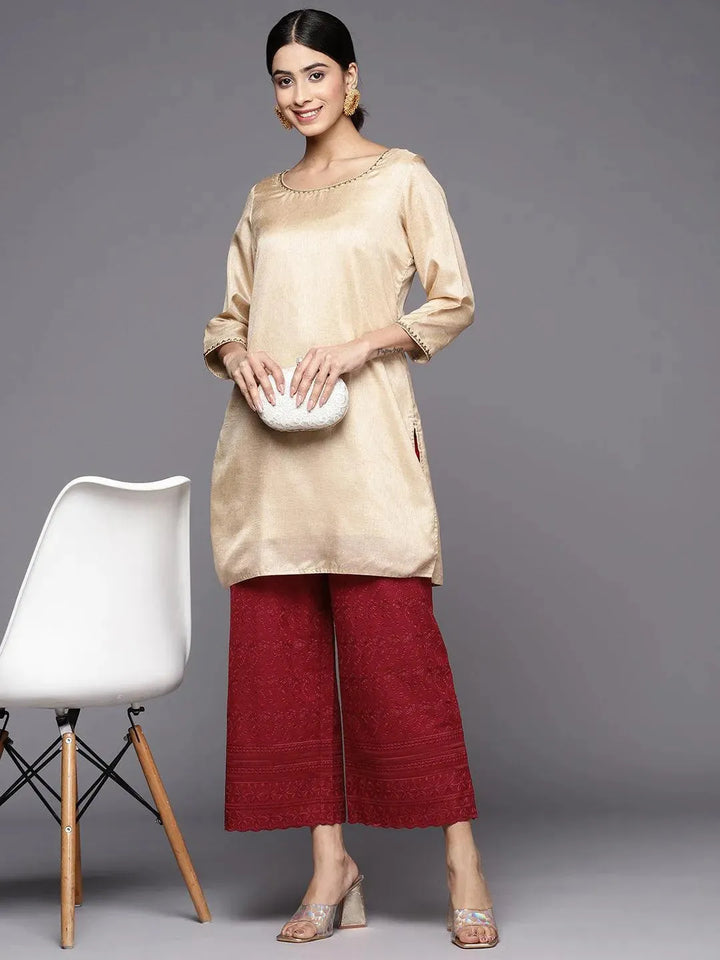 Maroon Embroidered Cotton Palazzos - Libas