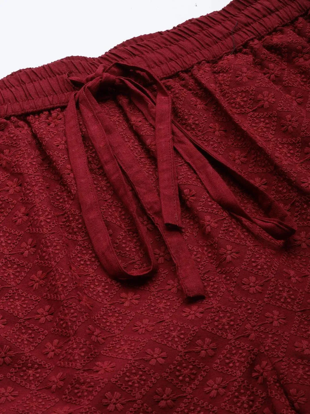 Maroon Embroidered Cotton Palazzos - Libas 