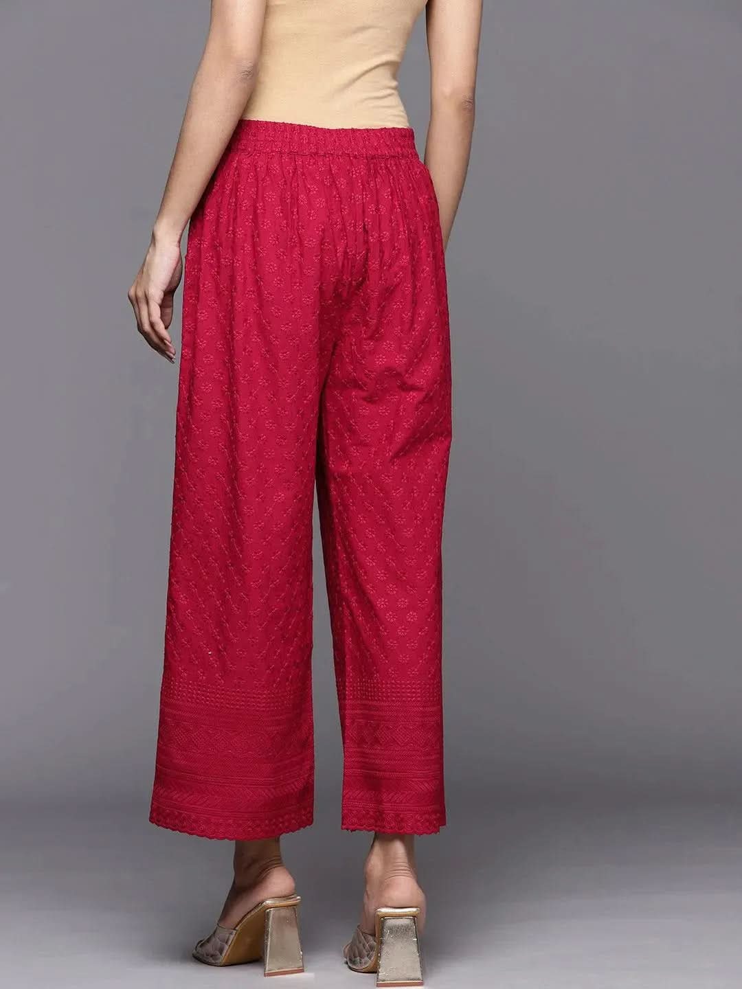 

Maroon Embroidered Cotton Palazzos