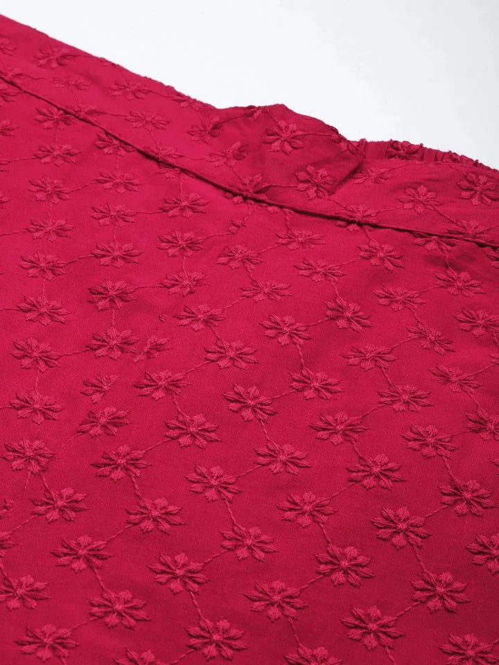 Maroon Embroidered Cotton Palazzos - Libas