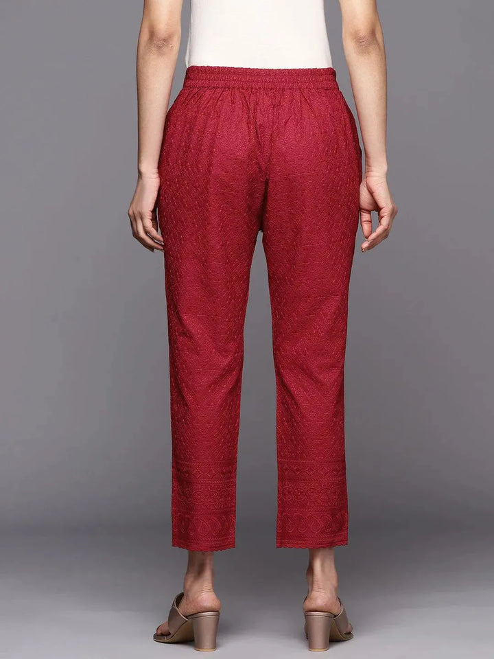 Maroon Embroidered Cotton Trousers - Libas