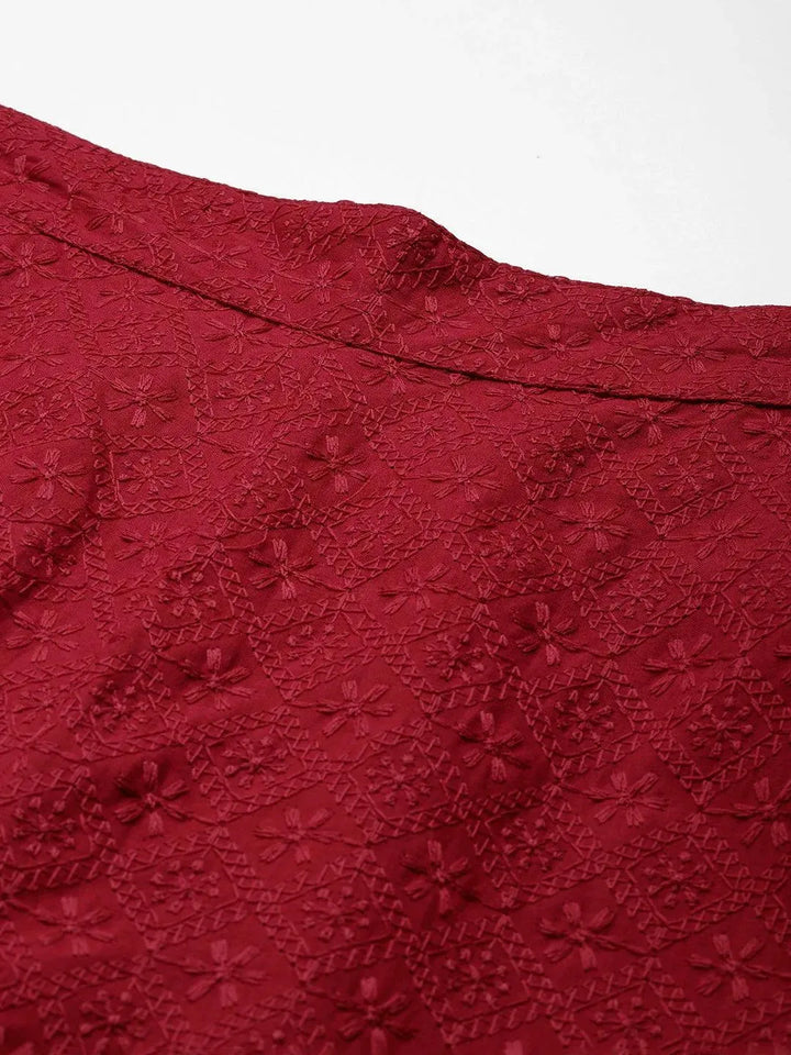 Maroon Embroidered Cotton Trousers - Libas