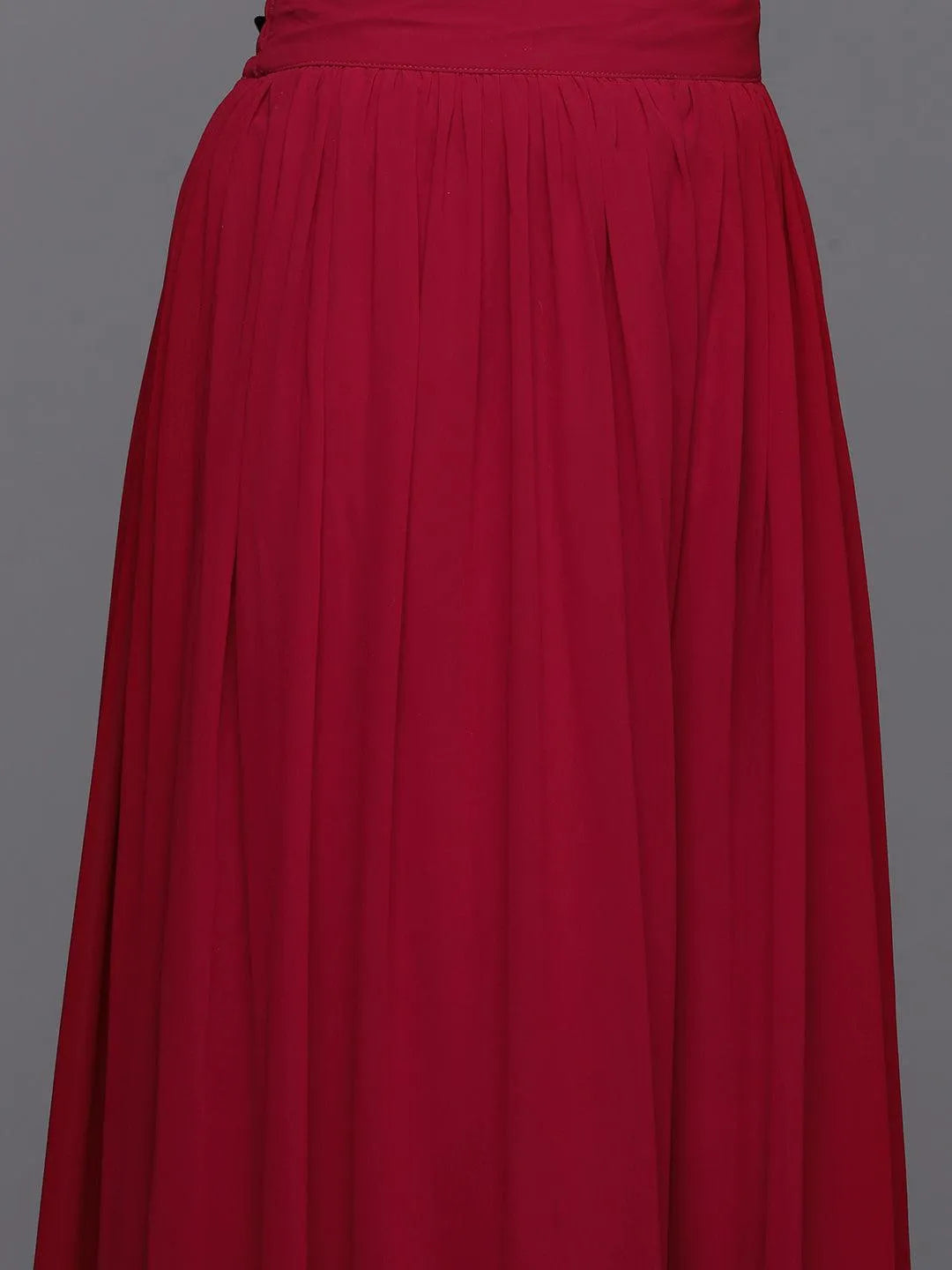 Maroon Embroidered Georgette A-Line Kurta With Palazzos & Dupatta - Libas 