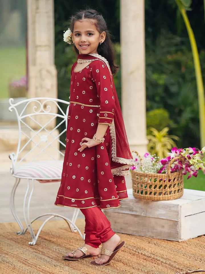 Maroon Embroidered Georgette Suit Set - Libas